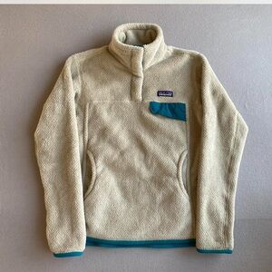Patagonia Cream and Teal Women's Sweater snap T synchilla small